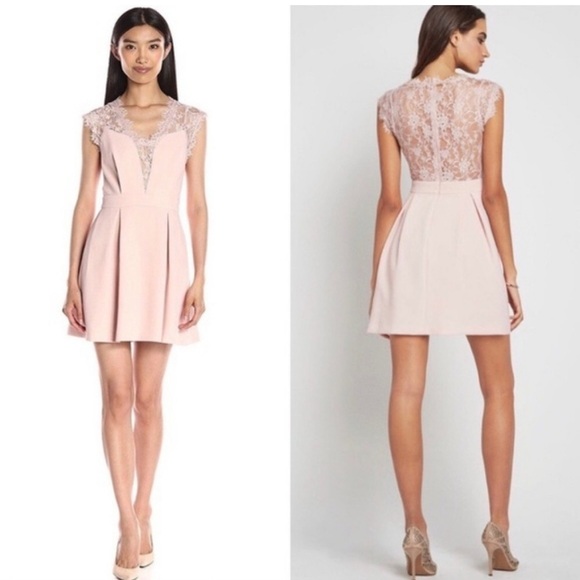 NWT BCBGeneration Fit and flare pink lace inset dress Sz 0 - Picture 1 of 10